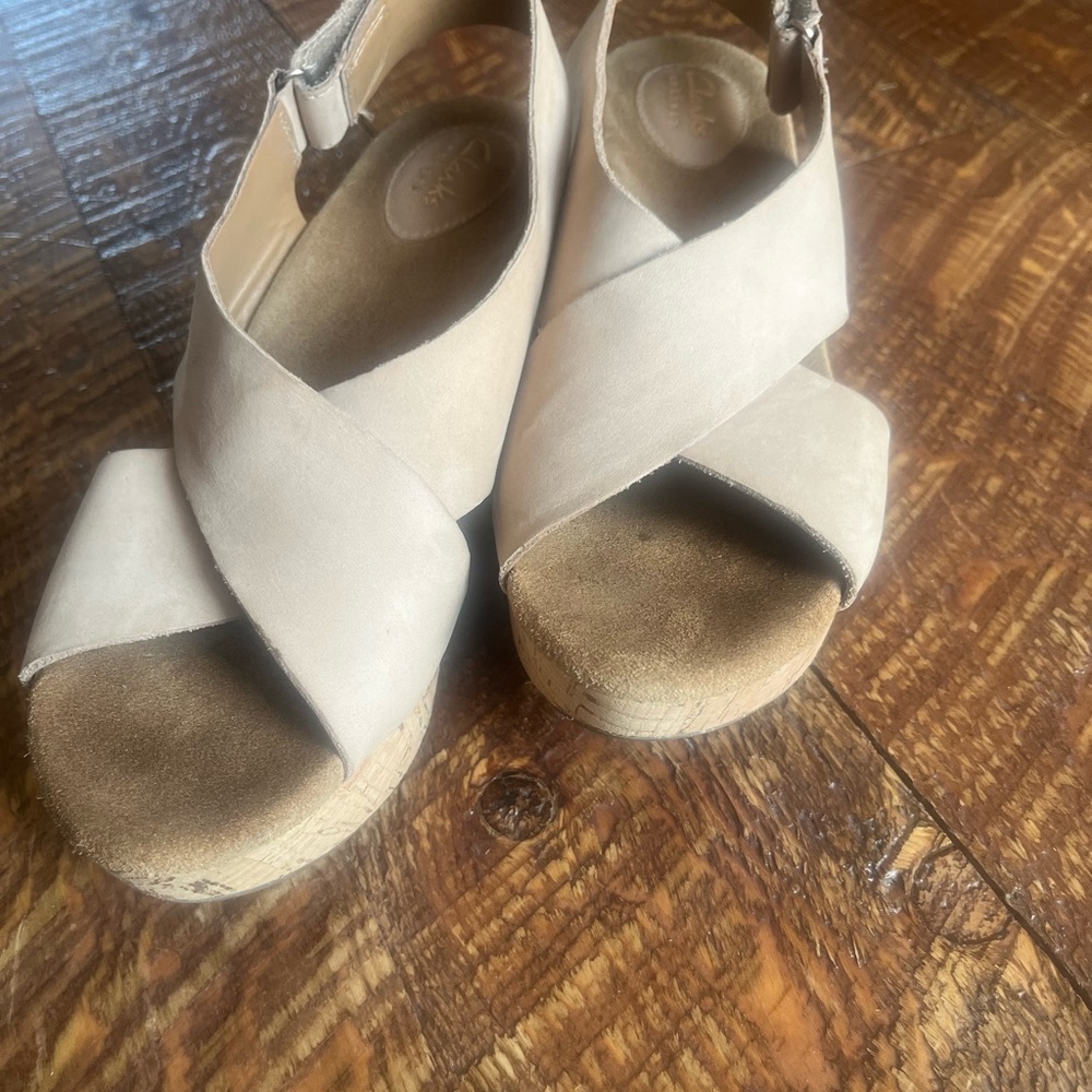 Clarks Beige Cross-Strap Sandals